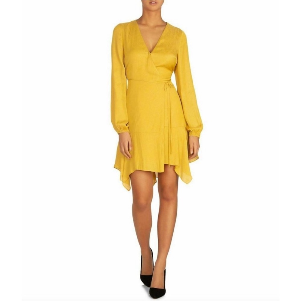GUESS NWT Hanna Asymmetrical wrap Dress Golden Chartreuse size M